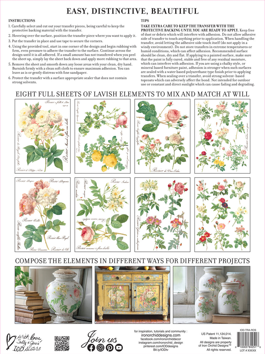 ROSE BOTANICAL IOD TRANSFER 12X16 PAD
