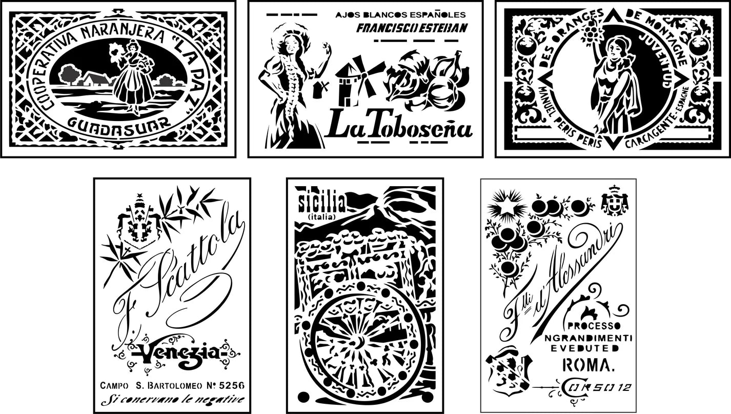 "Italian Labels Mini Pack" Stencil